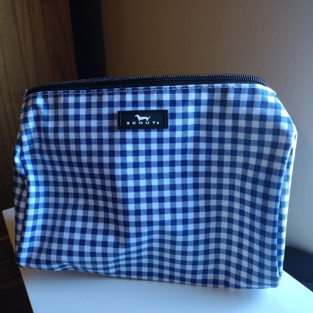 Scout Blue and White Cosmetic Case with Gingham Pattern